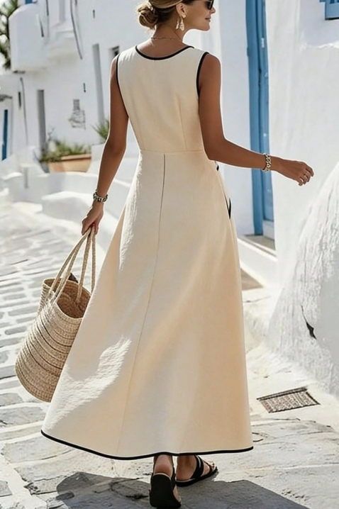 ANRIELA elegáns hosszú nyári ruha kontrasztos fekete szegéllyel, Szín: ekrü, IVET.HU - A te online butikod.