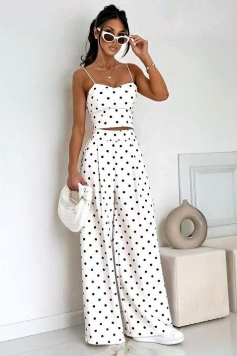 DANILITA WHITE szett, női nyári nadrág és felső, pöttyös mintával, Szín: fehér, IVET.HU - A te online butikod.