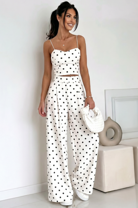 DANILITA WHITE szett, női nyári nadrág és felső, pöttyös mintával, Szín: fehér, IVET.HU - A te online butikod.