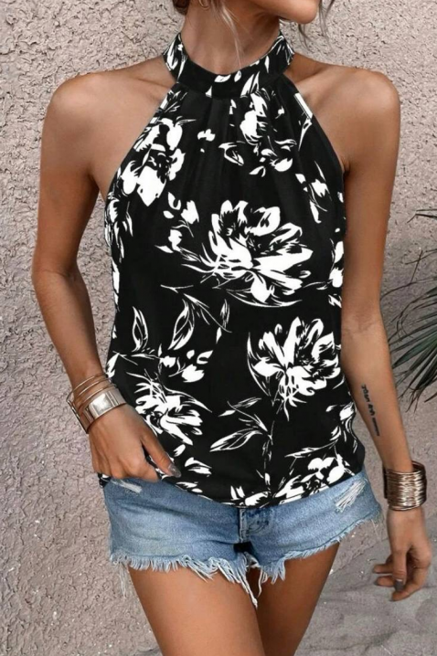 DORVINA női felső pántnélküli nyakmegoldással, virágmintával, Szín: fekete és fehér, IVET.HU - A te online butikod.