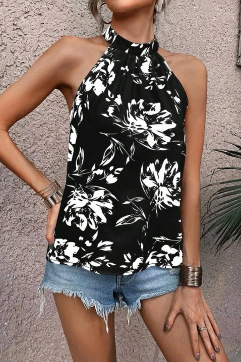 DORVINA női felső pántnélküli nyakmegoldással, virágmintával, Szín: fekete és fehér, IVET.HU - A te online butikod.