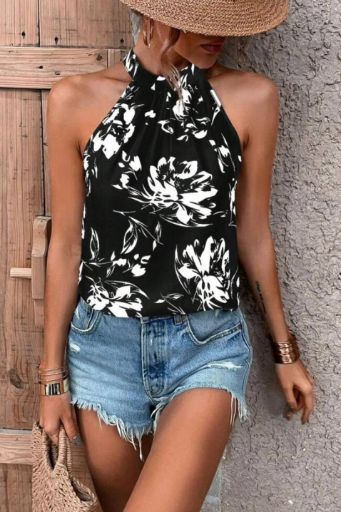 DORVINA női felső pántnélküli nyakmegoldással, virágmintával, Szín: fekete és fehér, IVET.HU - A te online butikod.