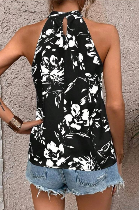 DORVINA női felső pántnélküli nyakmegoldással, virágmintával, Szín: fekete és fehér, IVET.HU - A te online butikod.