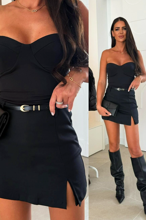 ZENDAYA BLACK elegáns rövid szoknya hasítékkal és övvel, Szín: fekete, IVET.HU - A te online butikod.