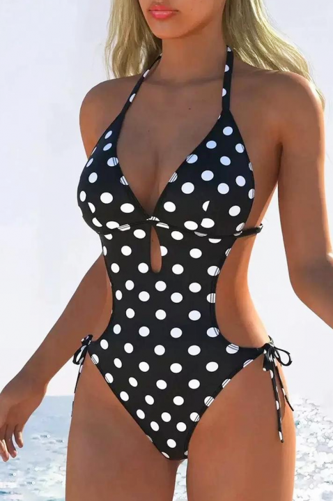 MONZELIA pöttyös, kivágott egyrészes fürdőruha megkötővel, Szín: fekete és fehér, IVET.HU - A te online butikod.