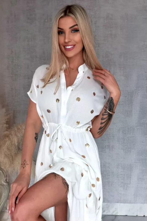 DOTILA WHITE hosszú ruha arany részletekkel, Szín: fehér, IVET.HU - A te online butikod.