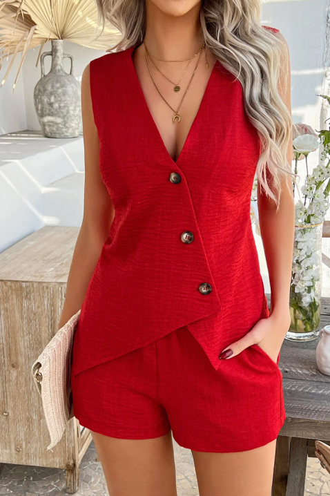 JOLIYA RED női szett elegáns mellénnyel és rövidnadrággal, Szín: piros, IVET.HU - A te online butikod.