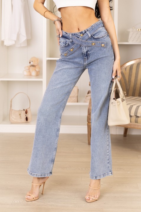 NOVARELA női bő szárú farmer látványos övvel, Szín: denim, IVET.HU - A te online butikod.