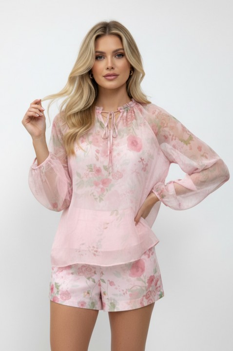 LORIAVA PINK női blúz és rövidnadrág szett finom virágmintával, Szín: rózsaszín, IVET.HU - A te online butikod.