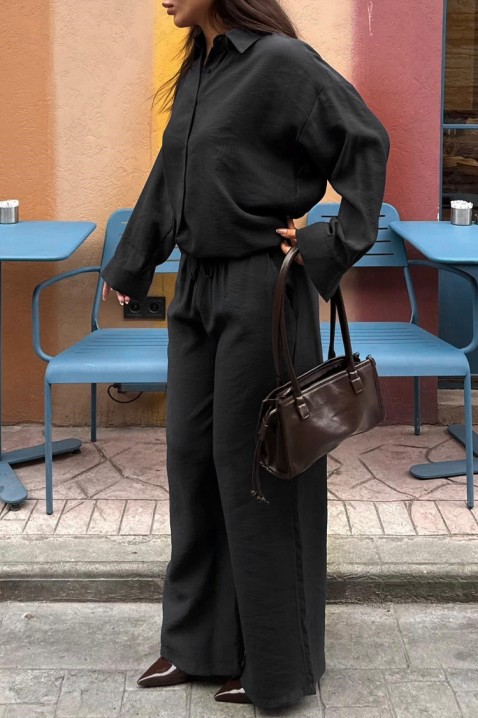 KYLARELA BLACK lezser női szett bő inggel és bő nadrággal, Szín: fekete, IVET.HU - A te online butikod.