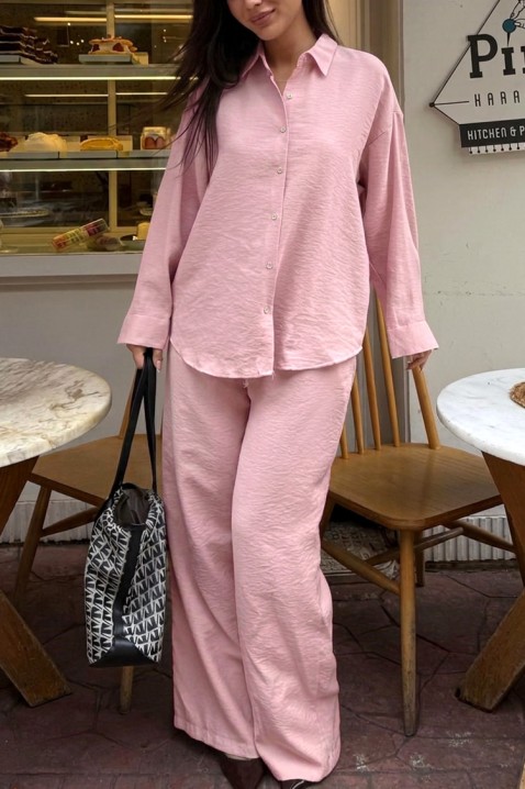 KYLARELA PINK lezser női szett bő inggel és bő nadrággal, Szín: rózsaszín, IVET.HU - A te online butikod.