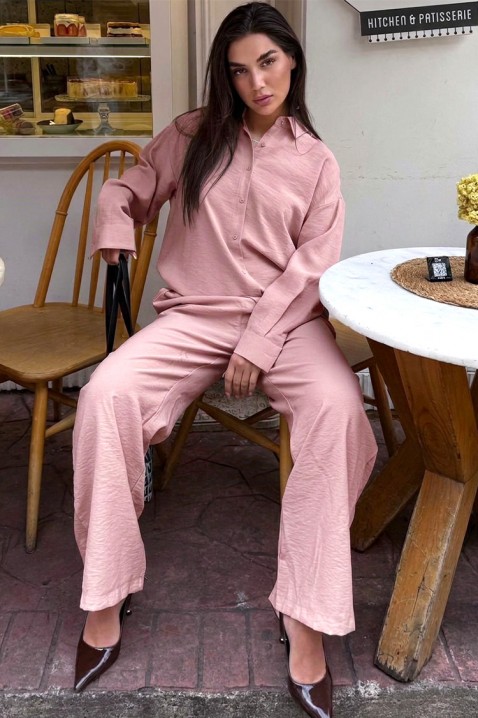 KYLARELA PINK lezser női szett bő inggel és bő nadrággal, Szín: rózsaszín, IVET.HU - A te online butikod.