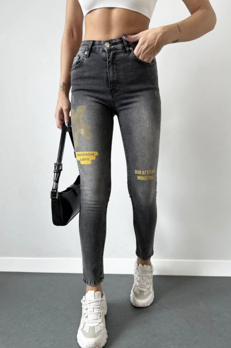 ALVERINA női magas derekú, testhezálló farmernadrág díszítésekkel, Szín: denim, IVET.HU - A te online butikod.