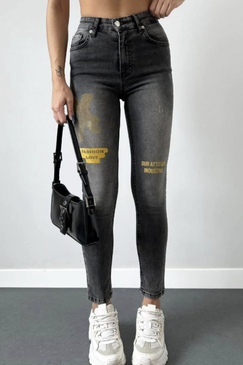 ALVERINA női magas derekú, testhezálló farmernadrág díszítésekkel, Szín: denim, IVET.HU - A te online butikod.