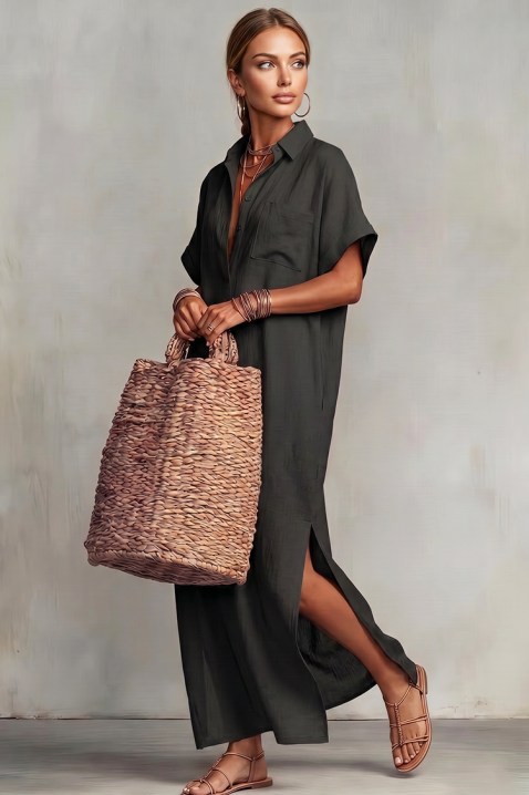 JADANA GRAFIT hosszú nyári ruha modálból, V dekoltázzsal, Szín: grafitszürke, IVET.HU - A te online butikod.