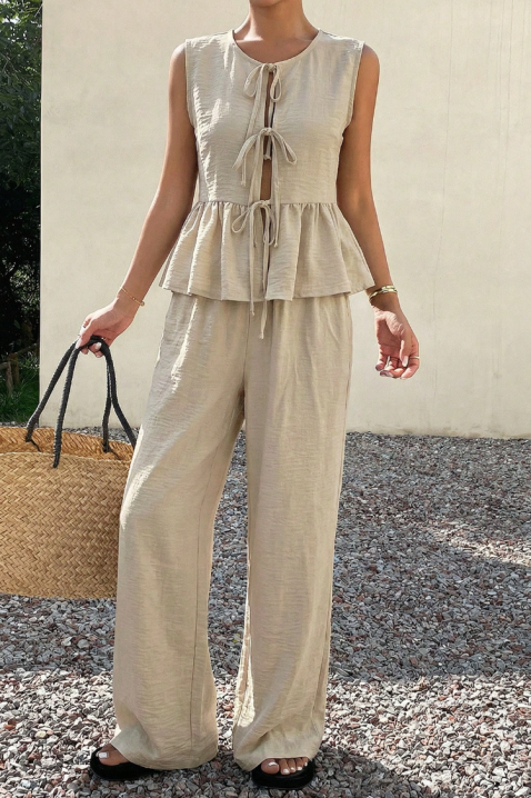 NOVENTA BEIGE lezser női szett bő nadrággal, peplum szegéllyel, Szín: bézs, IVET.HU - A te online butikod.