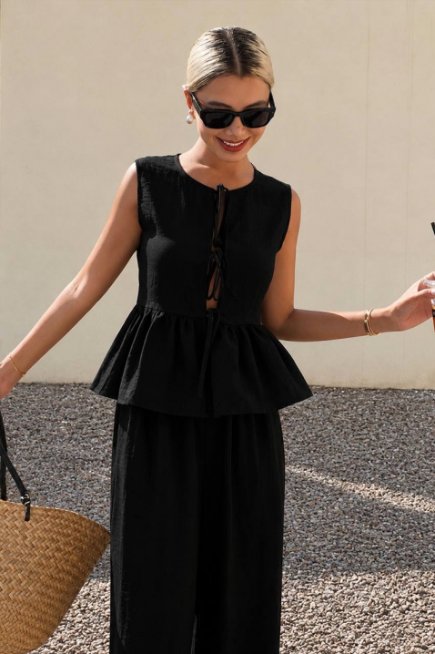 NOVENTA BLACK lezser női szett bő nadrággal, peplum szegéllyel, Szín: fekete, IVET.HU - A te online butikod.