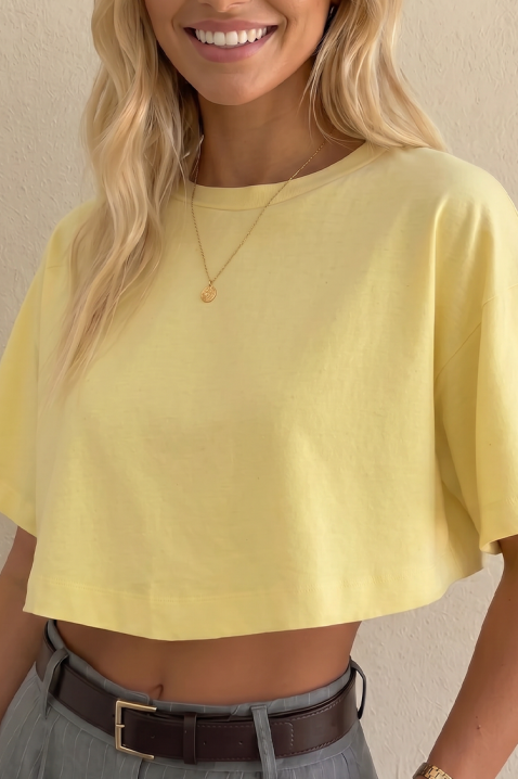 VITAMA YELLOW női rövid póló minimalista dizájnnal, Szín: sárga, IVET.HU - A te online butikod.