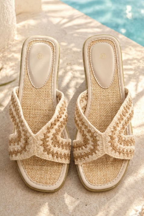 KREMELA BEIGE kötött mintás, hétköznapi női papucs, Szín: bézs, IVET.HU - A te online butikod.