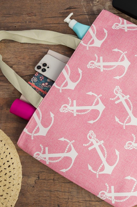 MARTINALA PINK tengerész mintás strandtáska horgony mintával, Szín: rózsaszín, IVET.HU - A te online butikod.