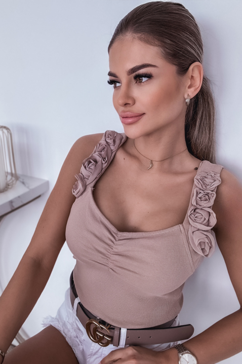 KALYA BEIGE elegáns pamut női felső látványos pántokkal, Szín: bézs, IVET.HU - A te online butikod.