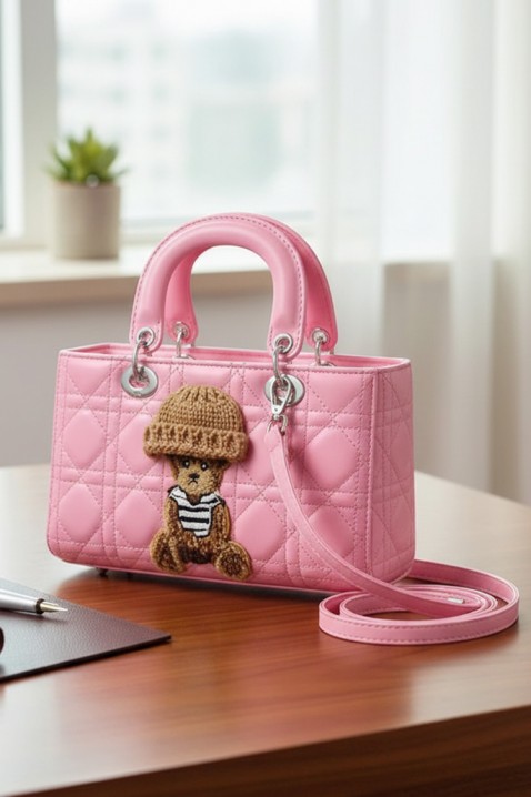 FANTASIA PINK női kézitáska dekoratív mackó díszítéssel, Szín: rózsaszín, IVET.HU - A te online butikod.