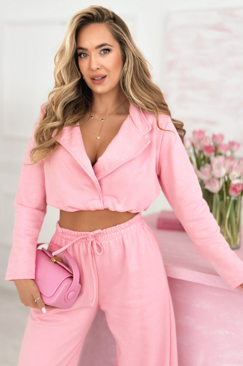 MASMIANA PINK női szett rövid felsővel, gallérral és kényelmes nadrággal, Szín: rózsaszín, IVET.HU - A te online butikod.
