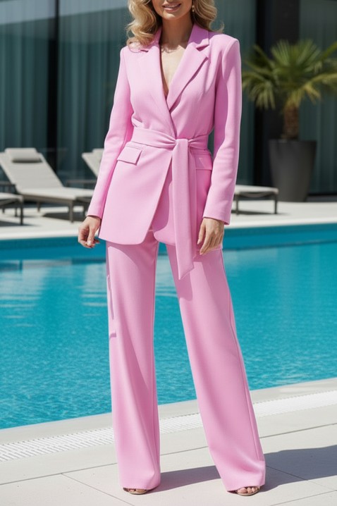 CALIMA PINK elegáns női szett öves blézerrel és bő nadrággal, Szín: rózsaszín, IVET.HU - A te online butikod.