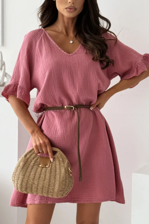 AMELINTA PINK légies pamut rövid ruha övvel, Szín: rózsaszín, IVET.HU - A te online butikod.