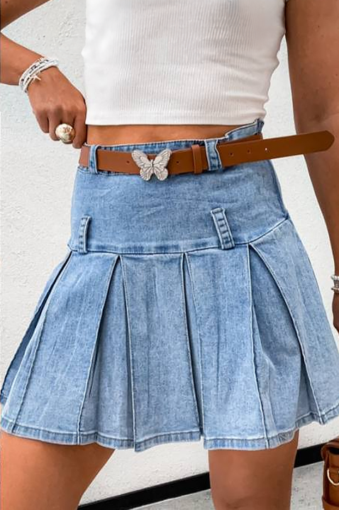 LETYNA rövid, rakott farmerszoknya magas derékkal, Szín: denim, IVET.HU - A te online butikod.