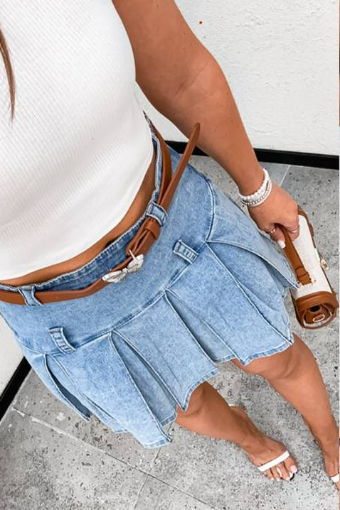 LETYNA rövid, rakott farmerszoknya magas derékkal, Szín: denim, IVET.HU - A te online butikod.