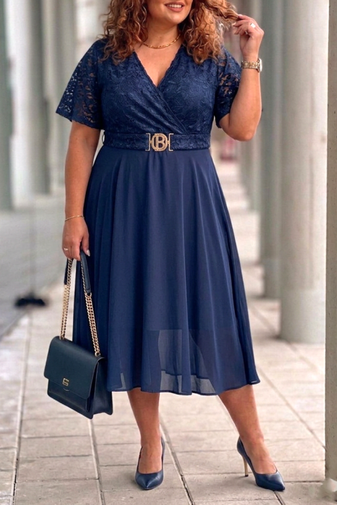 ZEZITA NAVY elegáns midi ruha csipkével, dekoratív övvel, Szín: sötétkék, IVET.HU - A te online butikod.