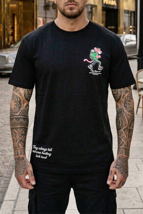 PARIERO BLACK férfi póló grafikus nyomtatással és designer mintával a hátoldalon, Szín: fekete, IVET.HU - A te online butikod.