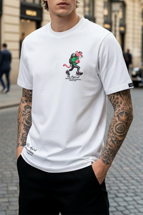 PARIERO WHITE férfi póló grafikus nyomtatással és designer mintával a hátoldalon, Szín: fehér, IVET.HU - A te online butikod.