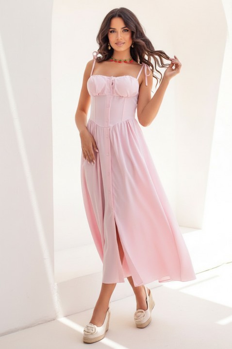 AMELIANSA PINK midi ruha fűzős felsőrésszel és megkötővel a vállán, Szín: rózsaszín, IVET.HU - A te online butikod.