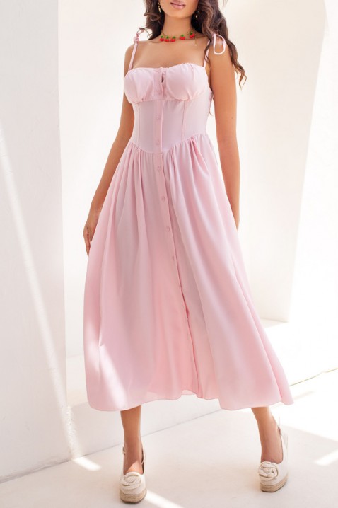 AMELIANSA PINK midi ruha fűzős felsőrésszel és megkötővel a vállán, Szín: rózsaszín, IVET.HU - A te online butikod.