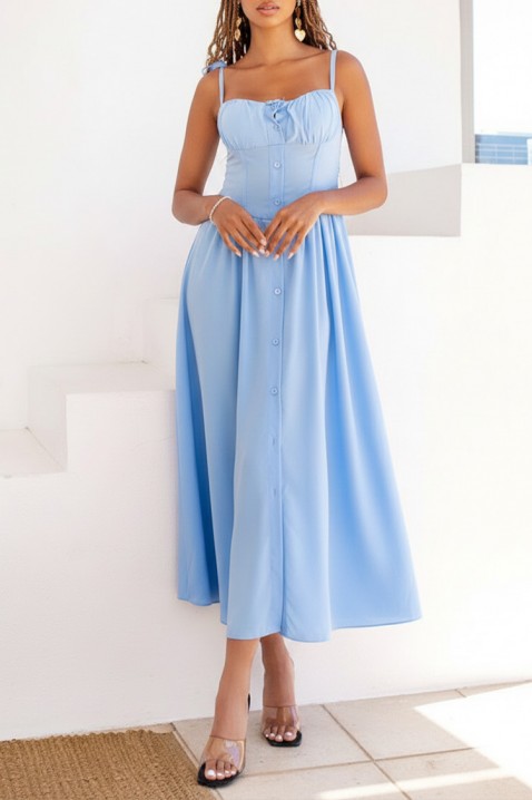 AMELIANSA BLUE midi ruha fűzős felsőrésszel és megkötővel a vállán, Szín: kék, IVET.HU - A te online butikod.