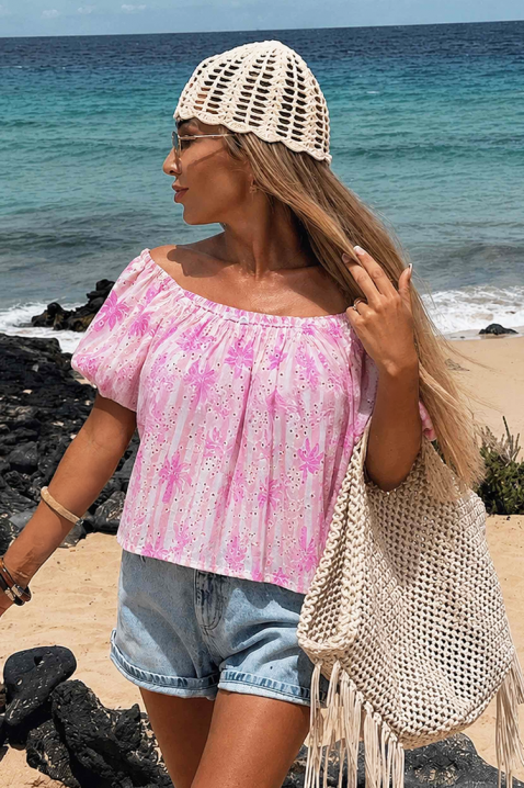 SUNDAISY PINK bő női blúz virágmintával, terjedelmes ujjakkal, Szín: rózsaszín, IVET.HU - A te online butikod.