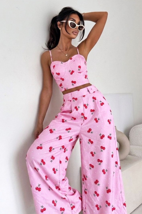 SHERY PINK nyári női kétrészes szett divatos cseresznyemintával, Szín: rózsaszín, IVET.HU - A te online butikod.