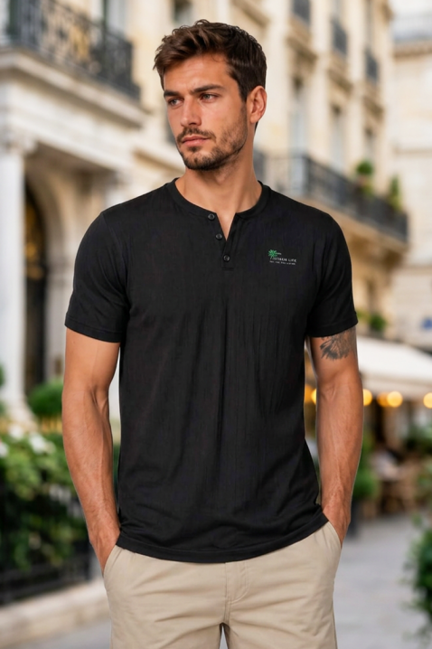 NOIRON férfi póló gombokkal és letisztult dizájnnal, Szín: fekete, IVET.HU - A te online butikod.