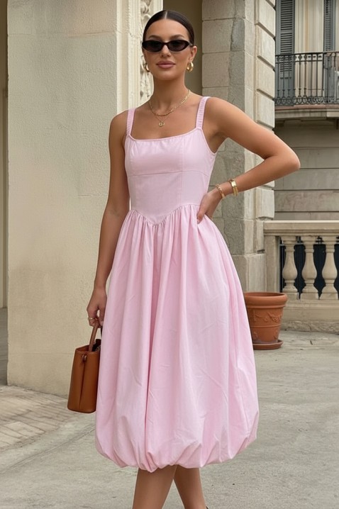AVALIA PINK pasztell árnyalatú ballon midi ruha, Szín: rózsaszín, IVET.HU - A te online butikod.