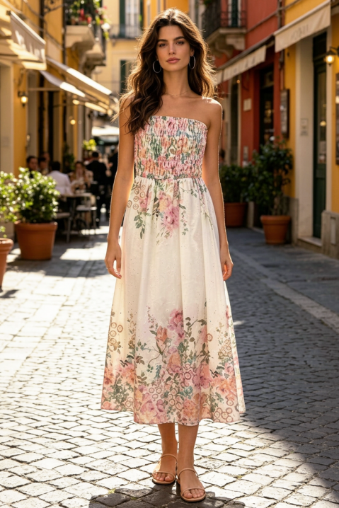 LAVENDINA PINK finom midi ruha virágmintával, rugalmas melltartóval, Szín: multicolor, IVET.HU - A te online butikod.