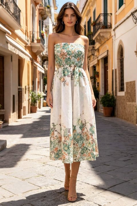 LAVENDINA GREEN finom midi ruha virágmintával, rugalmas melltartóval, Szín: multicolor, IVET.HU - A te online butikod.