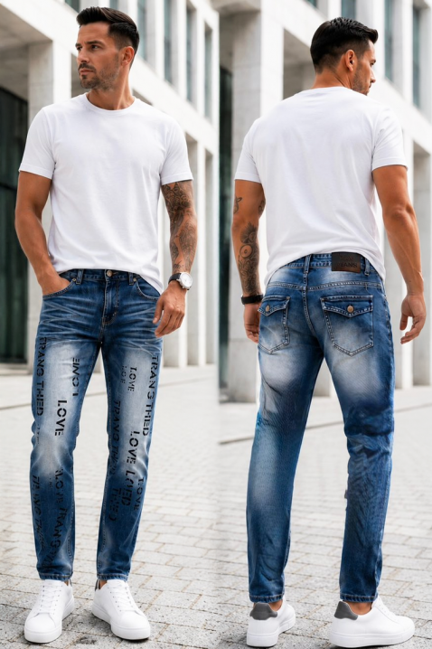 TEDORSO slim fit férfi farmer feltűnő felirattal, Szín: sötétkék, IVET.HU - A te online butikod.