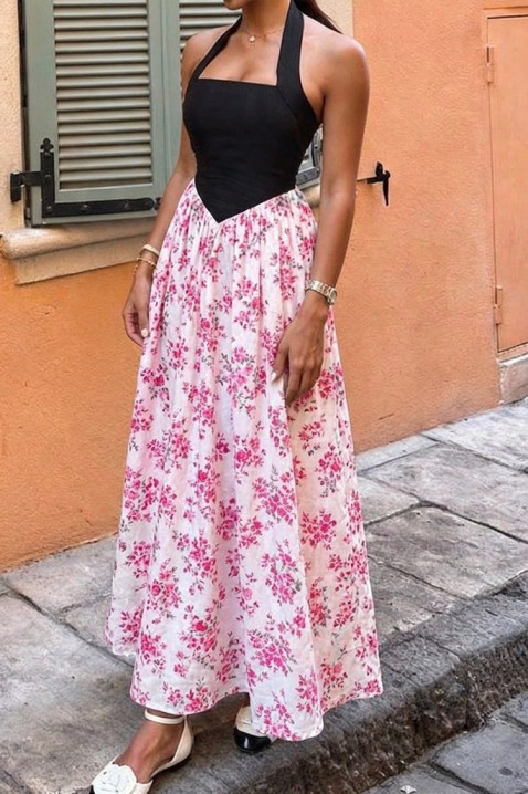 TESIONA PINK hosszú ruha virágmintával és pántnélküli nyakkivágással, Szín: multicolor, IVET.HU - A te online butikod.