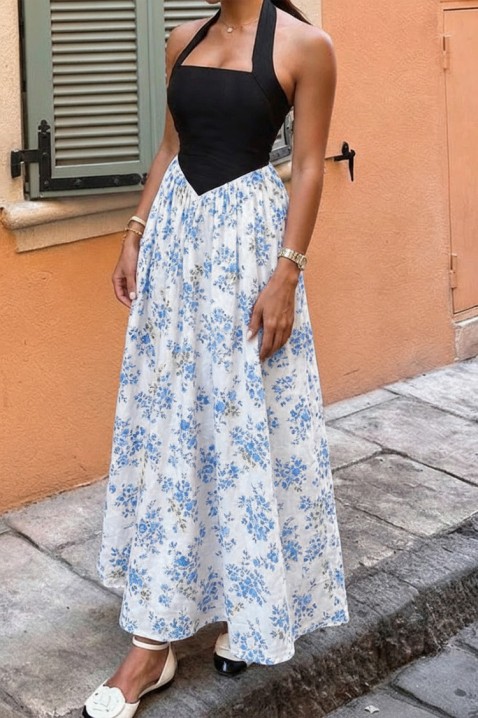 TESIONA BLUE hosszú ruha virágmintával és pántnélküli nyakkivágással, Szín: multicolor, IVET.HU - A te online butikod.