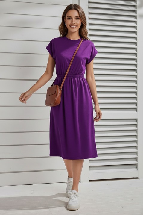 CALIMBRIA PURPLE midi ruha rövid ujjal és rugalmas derékkal, Szín: lila, IVET.HU - A te online butikod.