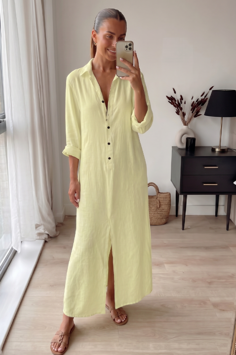 JULIDIANA YELLOW bő, hosszú ingruha gombokkal, Szín: sárga, IVET.HU - A te online butikod.
