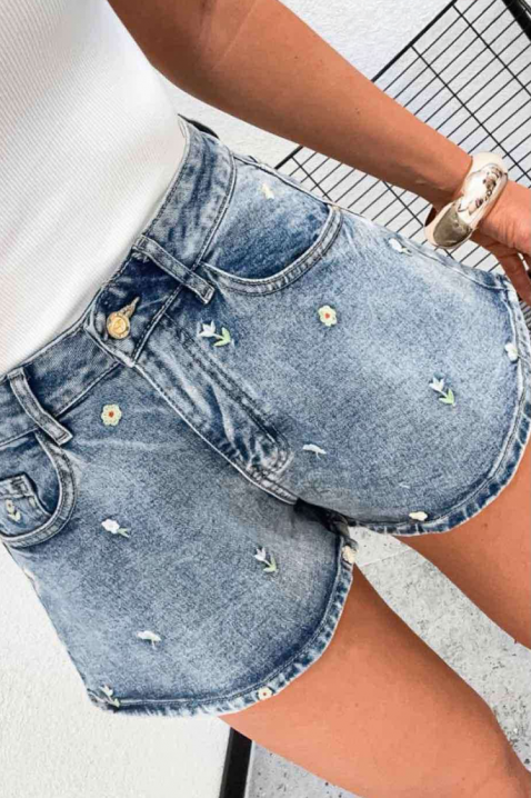 FLORINIA női farmer rövidnadrág hímzett virágmotívumokkal, Szín: denim, IVET.HU - A te online butikod.