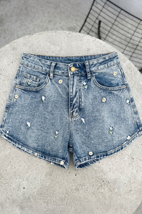 FLORINIA női farmer rövidnadrág hímzett virágmotívumokkal, Szín: denim, IVET.HU - A te online butikod.